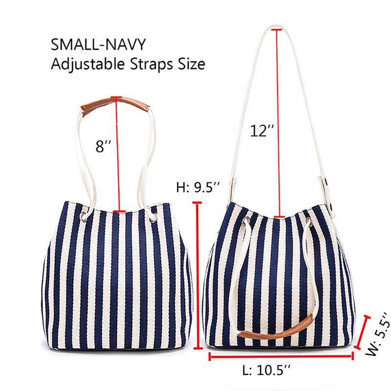 Bydenwely Women's Canvas Summer Tote Bags Small Beach Bag Shoulder Bag Daily Working Handbag for Holiday Travel Pool (Navy, Small) - Image 3